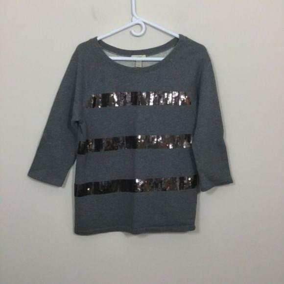 Ann Taylor LOFT Size M Gray Black‎ Sequence 3/4 Sleeve Sweatshirt - Picture 1 of 4
